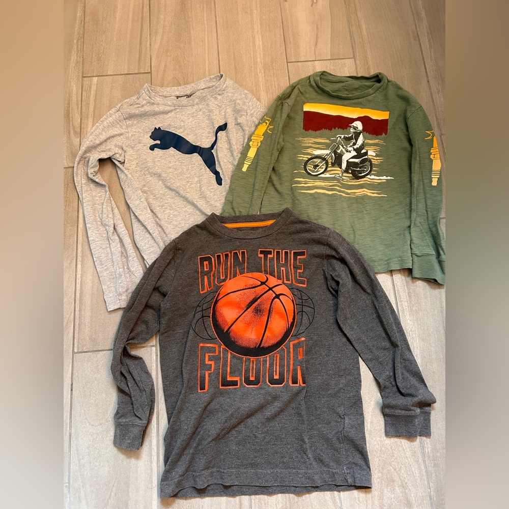 Puma Gray and Green Kids Long Sleeve Tees bundle size small
